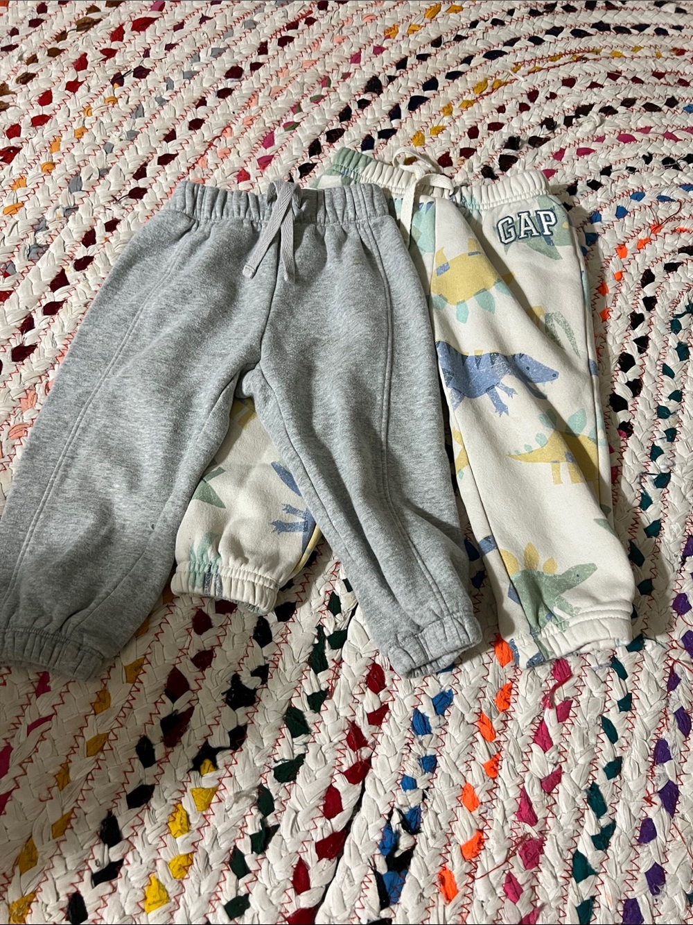 GAP Kids Jogger Set in Gray and Cream with Dino Print